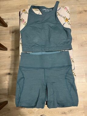 Outdoor Voices Teal Racerback Sports Bra & High-Waist Shorts Set